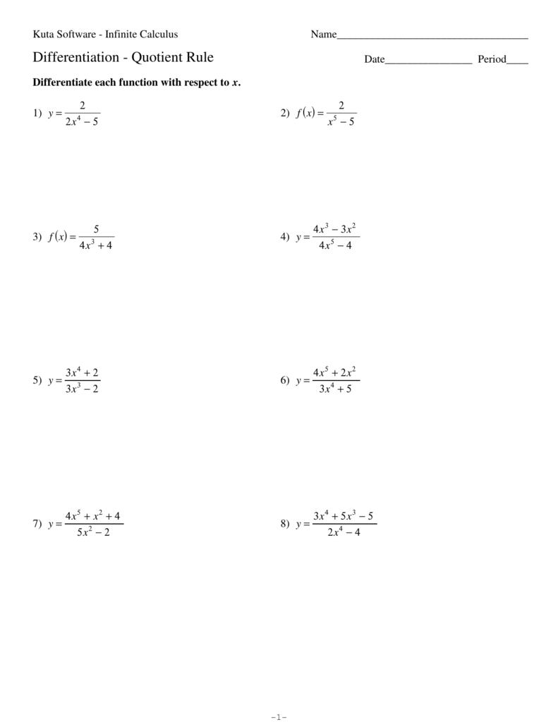 21 - Quotient Rule Within Product And Quotient Rule Worksheet