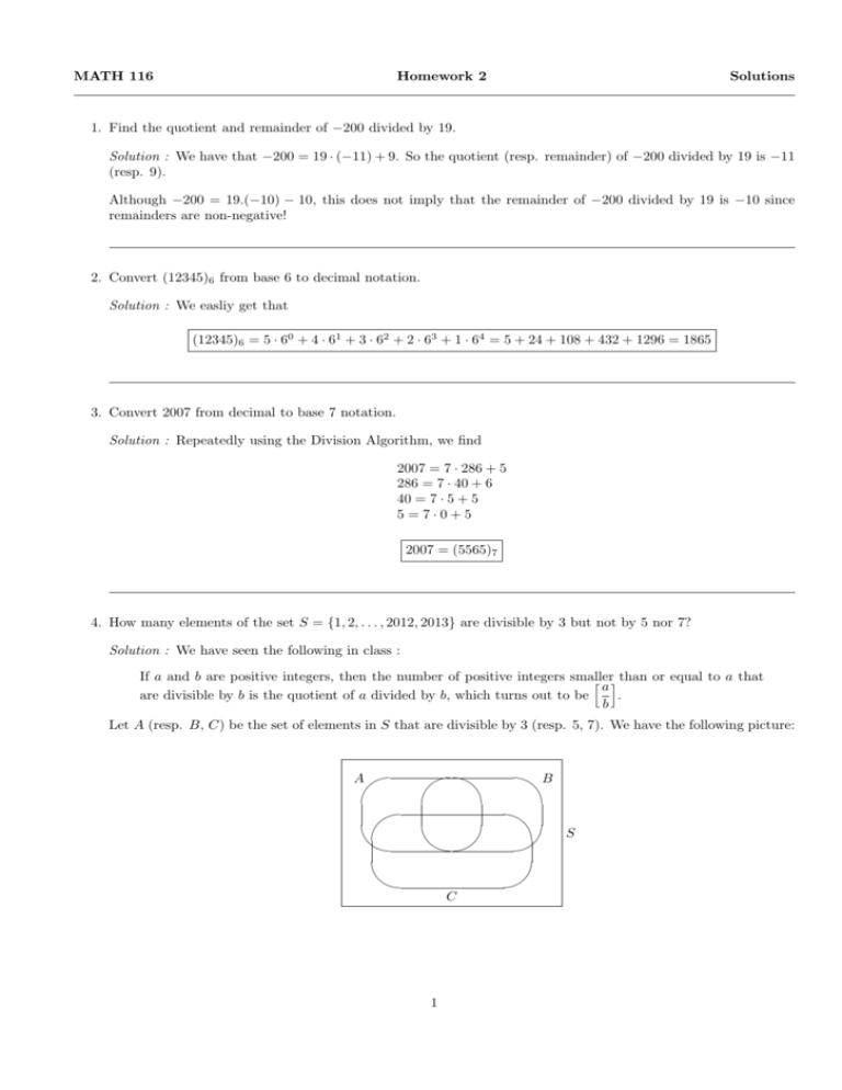 MATH 116 Homework 2 Solutions 1 Find The Quotient And