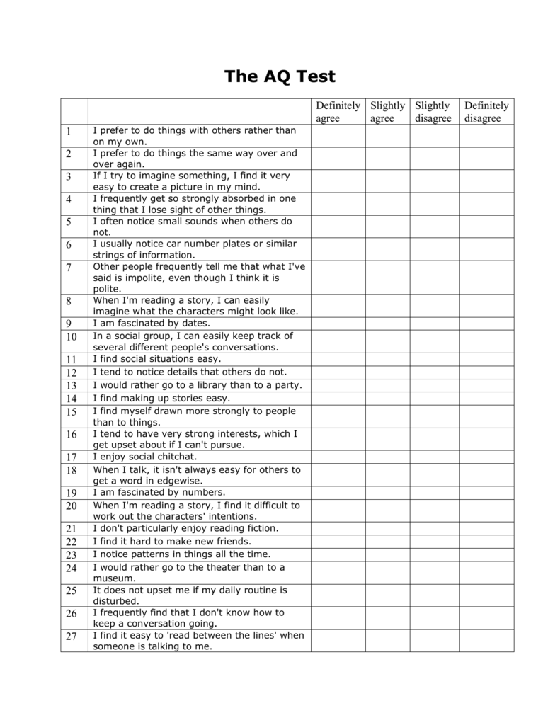 autism spectrum quotient test adolescent