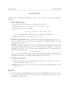 Math 320-1 Spring 2006 The Field Axioms A field is a set F with