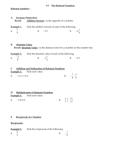 9.3 The Rational Numbers Rational numbers – A. Inverses