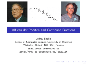 Alf van der Poorten and Continued Fractions