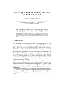 Numerically Stable Real Number Codes Based on Random Matrices *