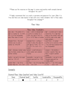 Place Value Place Value Vocabulary Concepts: Decimal Place