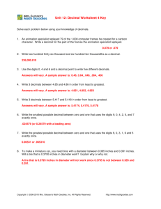 Unit 12: Decimal Worksheet 4 Key