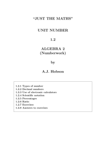 “JUST THE MATHS” UNIT NUMBER 1.2 ALGEBRA 2 (Numberwork