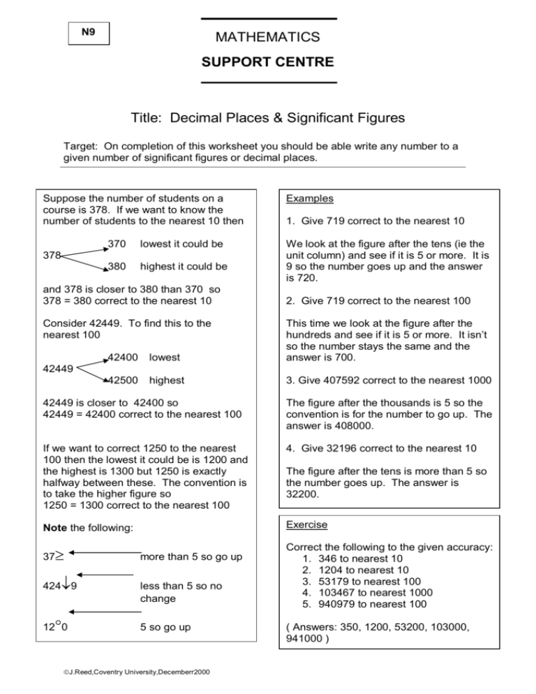 Decimal Places Significant Figures