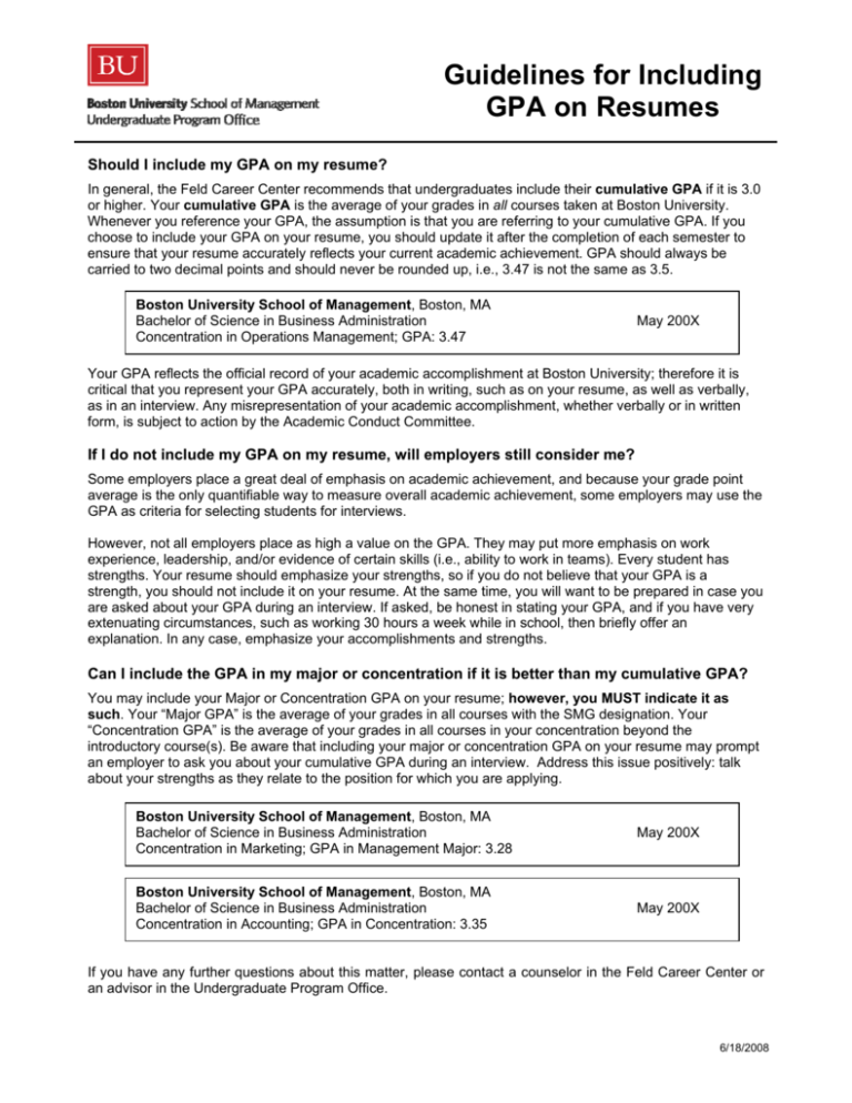 Guidelines For Including GPA On Resumes