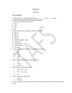 WORKSHEET-1 (DECIMALS) Fill in the blanks: 1. The decimal point