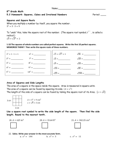 8th Grade Math 5.2 Homework: Squares, Cubes and Irrational