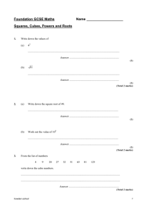 Squares, Cubes, Powers and Roots