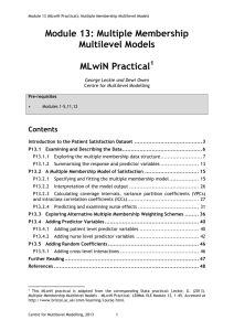 Module 13: Multiple Membership Multilevel Models MLwiN Practical