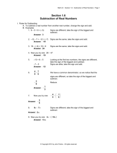 Section 1.6 Subtraction of Real Numbers (