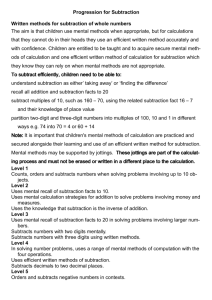 Progression for Subtraction Written methods for subtraction of whole