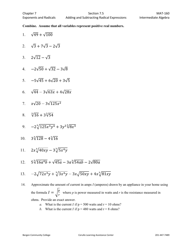Adding And Subtracting Radical Expressions