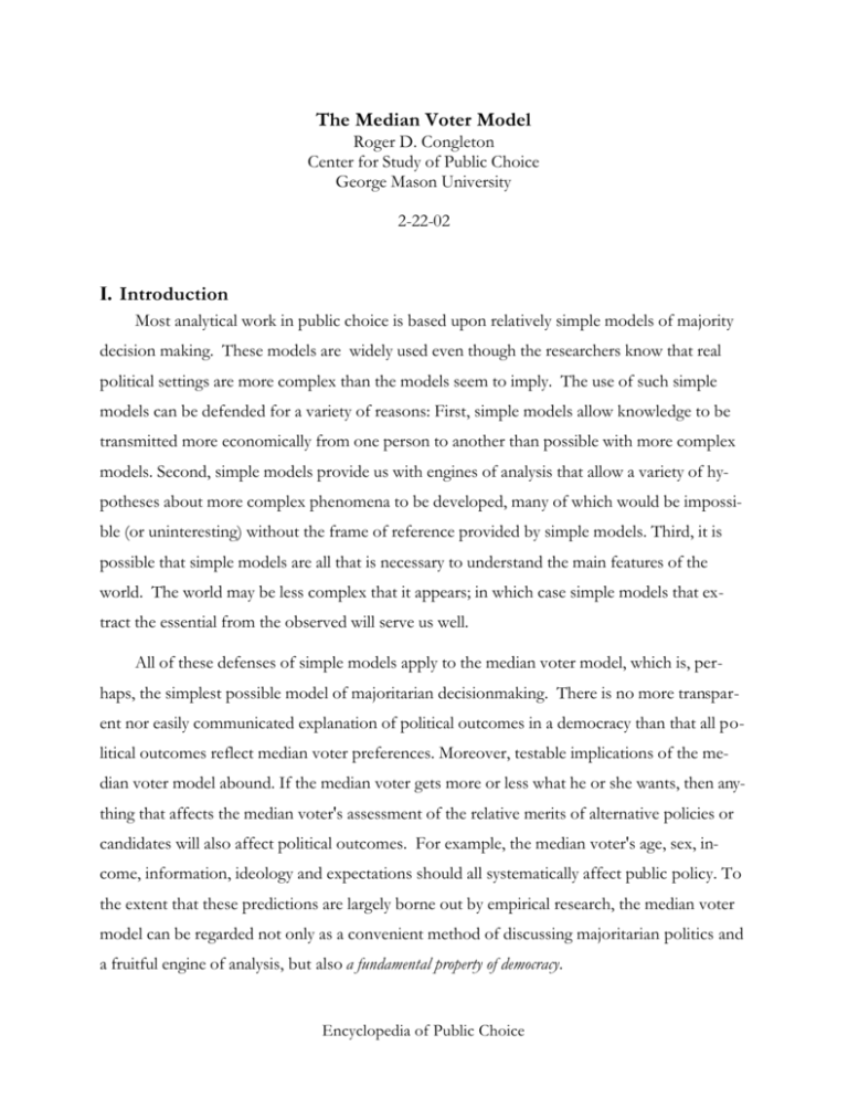 The Median Voter Model I. Introduction