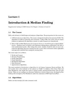 Introduction, median finding