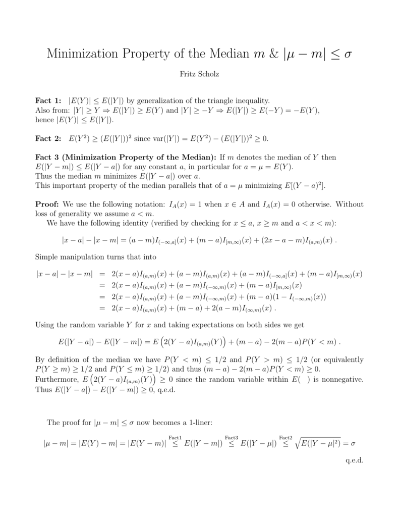 Minimization Property Of The Median M µ M S