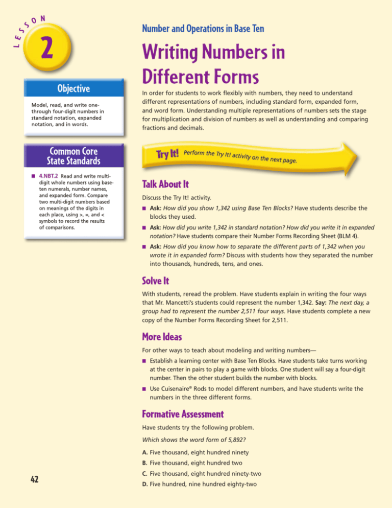 Writing Numbers In Different Forms Writing Numbers In Different Forms