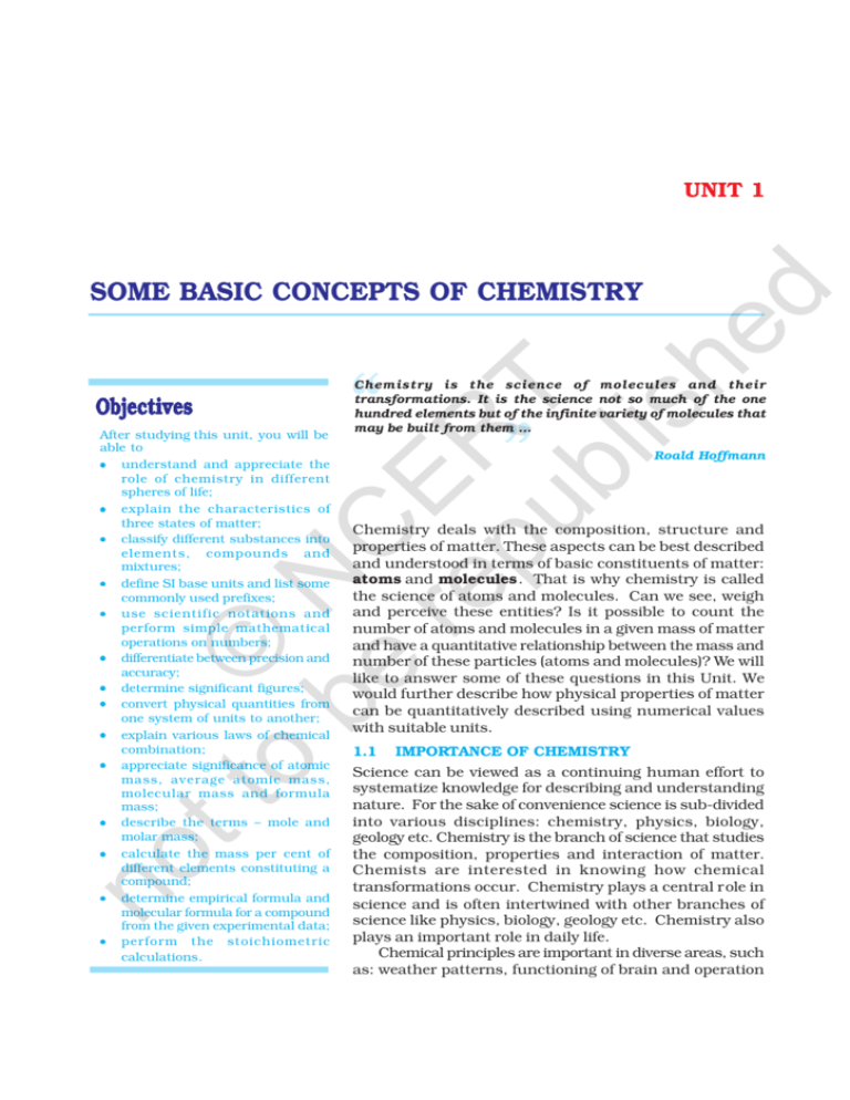 SOME BASIC CONCEPTS OF CHEMISTRY