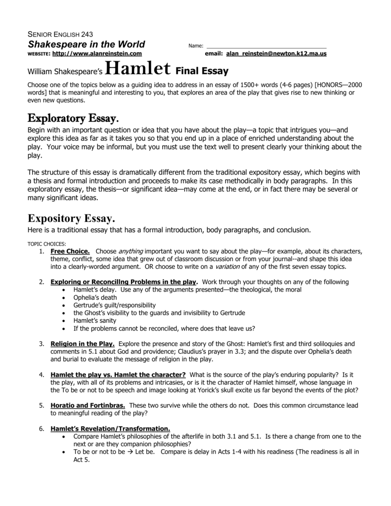 Реферат: Hamlet Essays Essay Research Paper Part One
