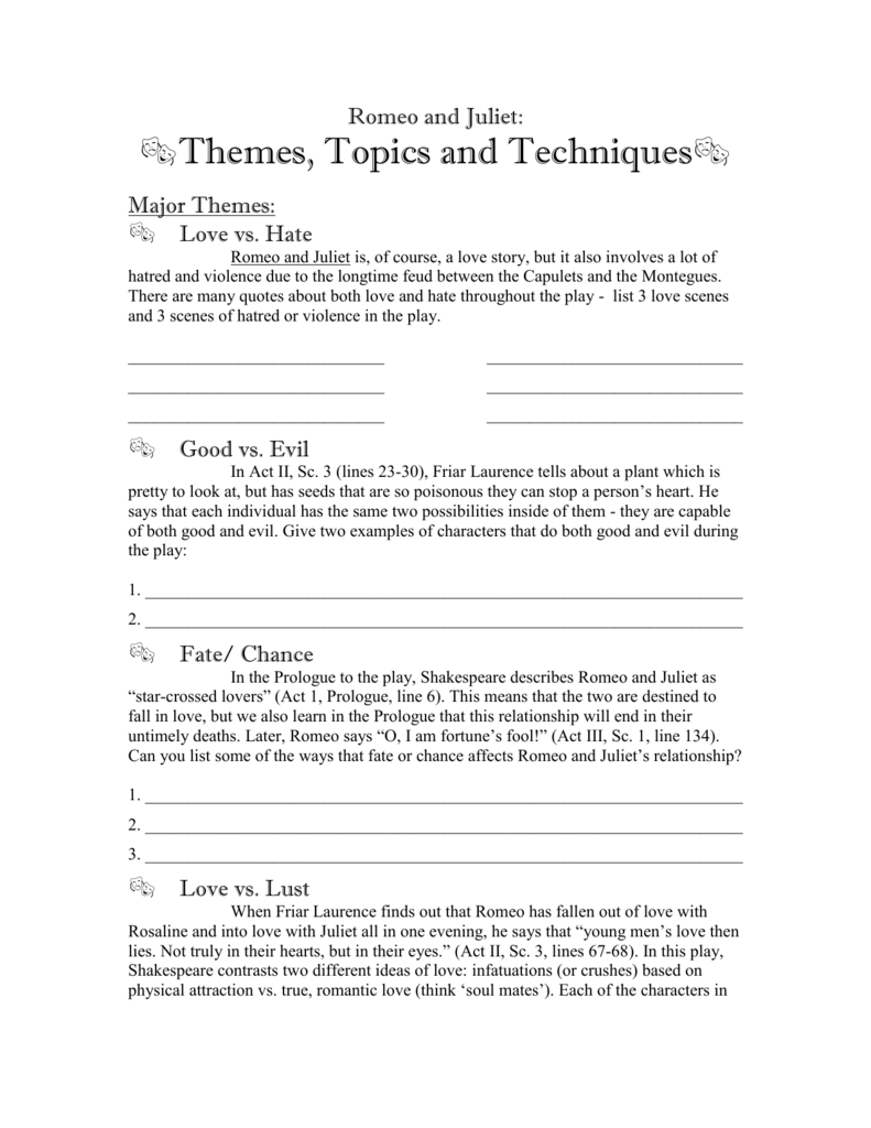 romeo and juliet play script with their parts only