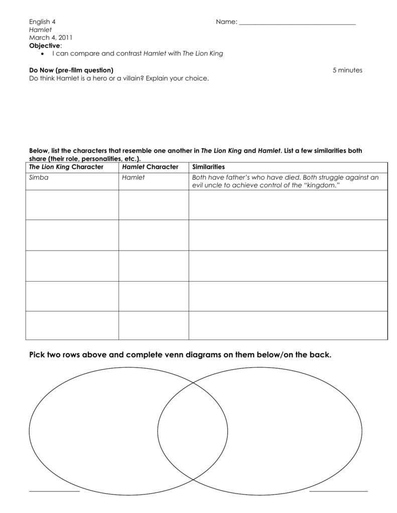 lion king hamlet worksheet doc