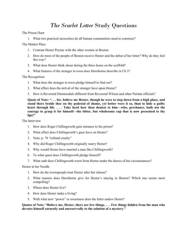 Scarlet Letter Study Guide Questions