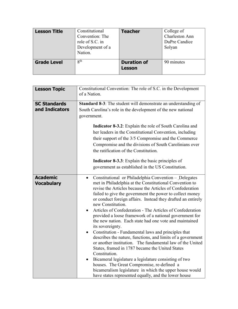 Constitution Convention Lesson Plan (doc) Inside The Constitutional Convention Worksheet