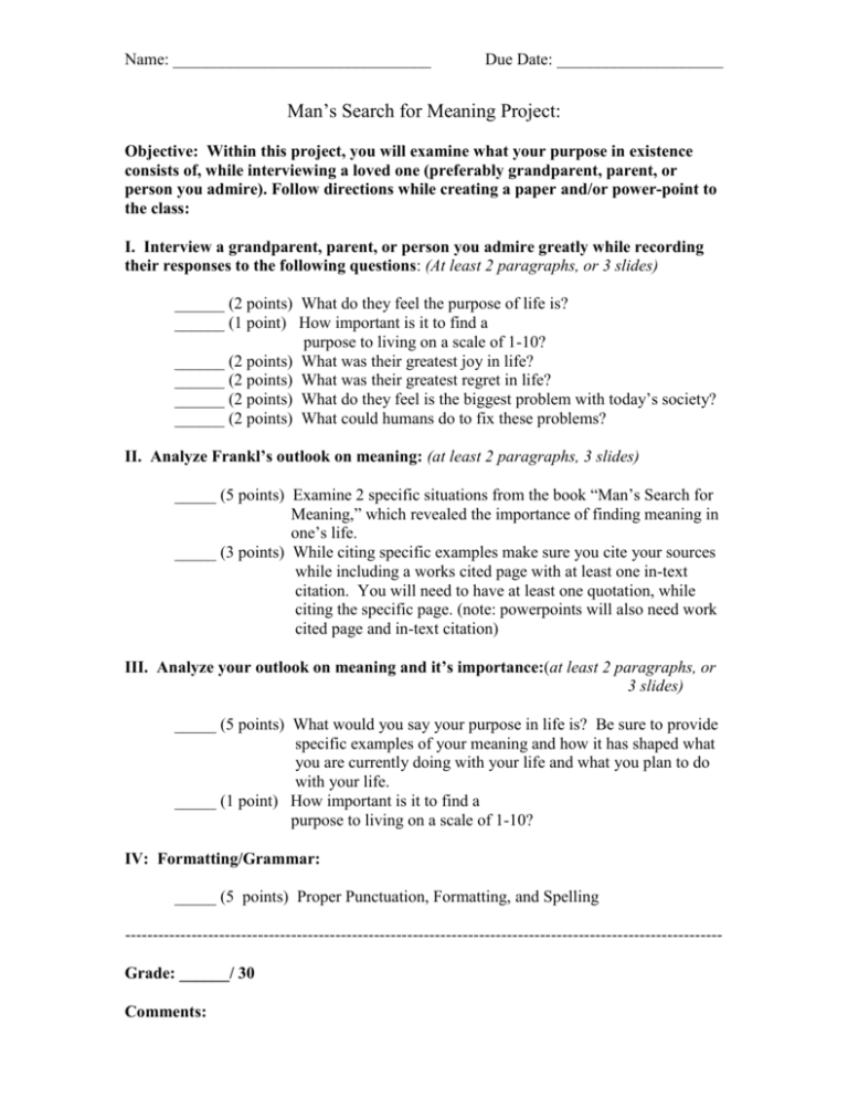 man's search for meaning essay questions