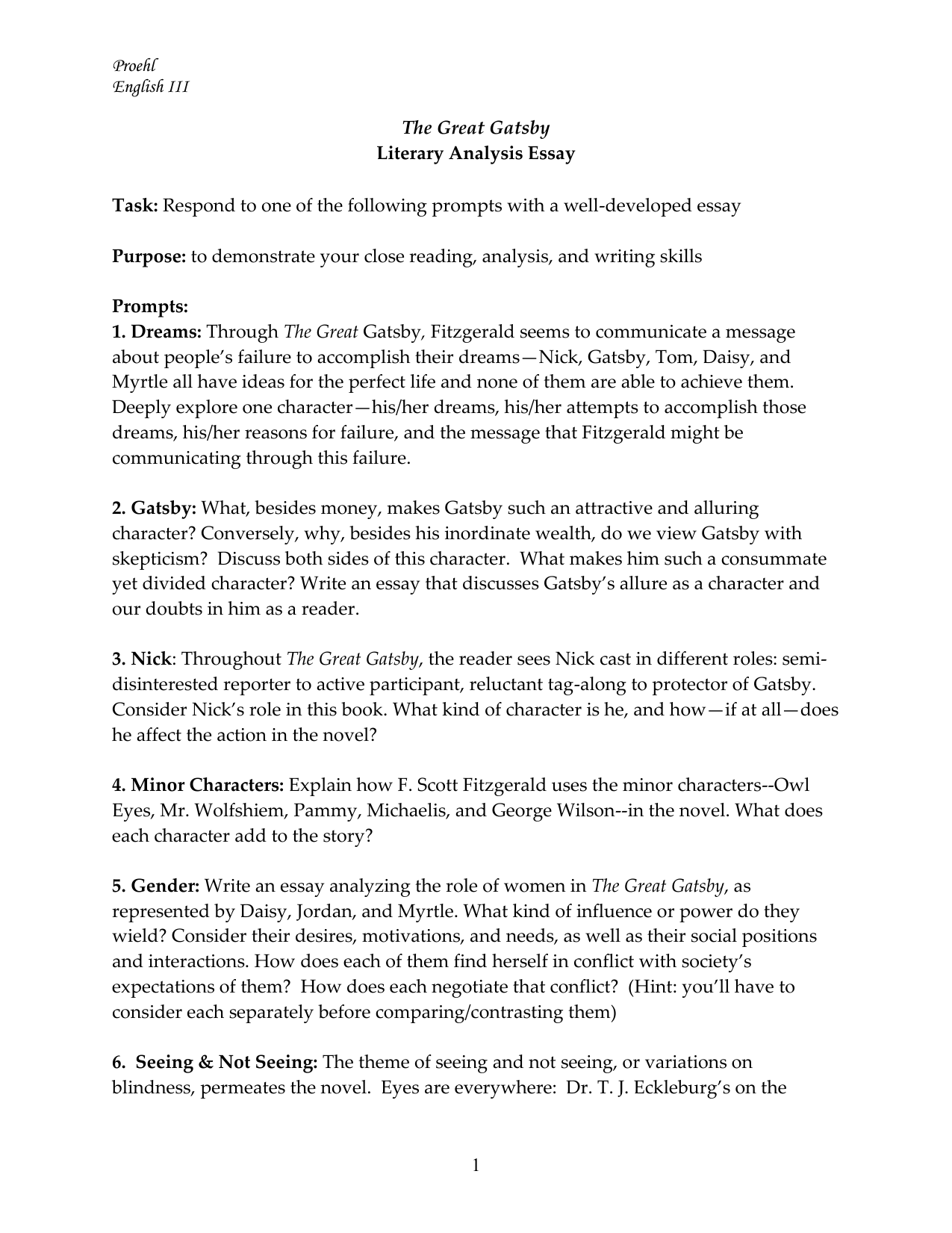 essay topics for the great gatsby