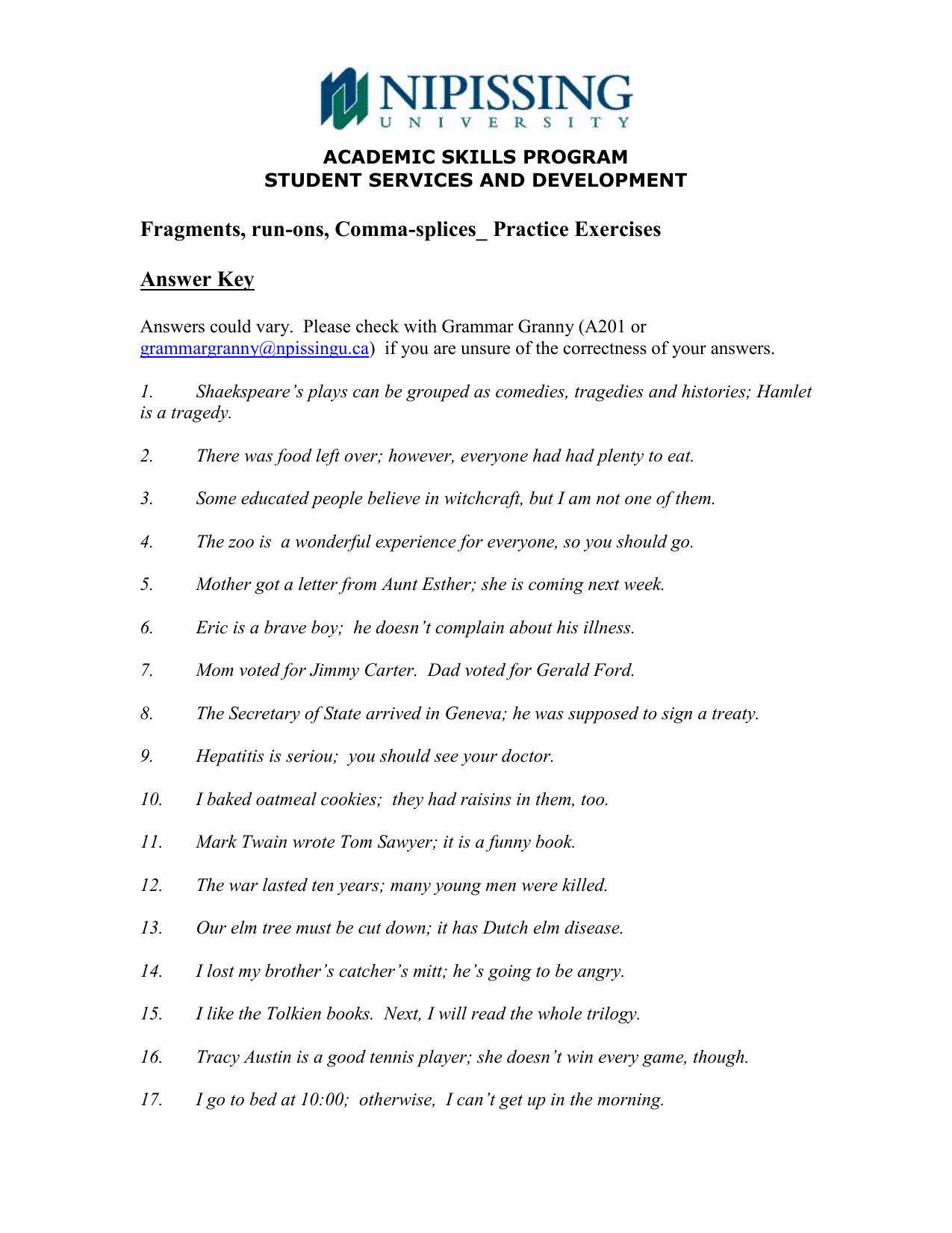 Avoiding Run On Sentences 1 Worksheet Answers