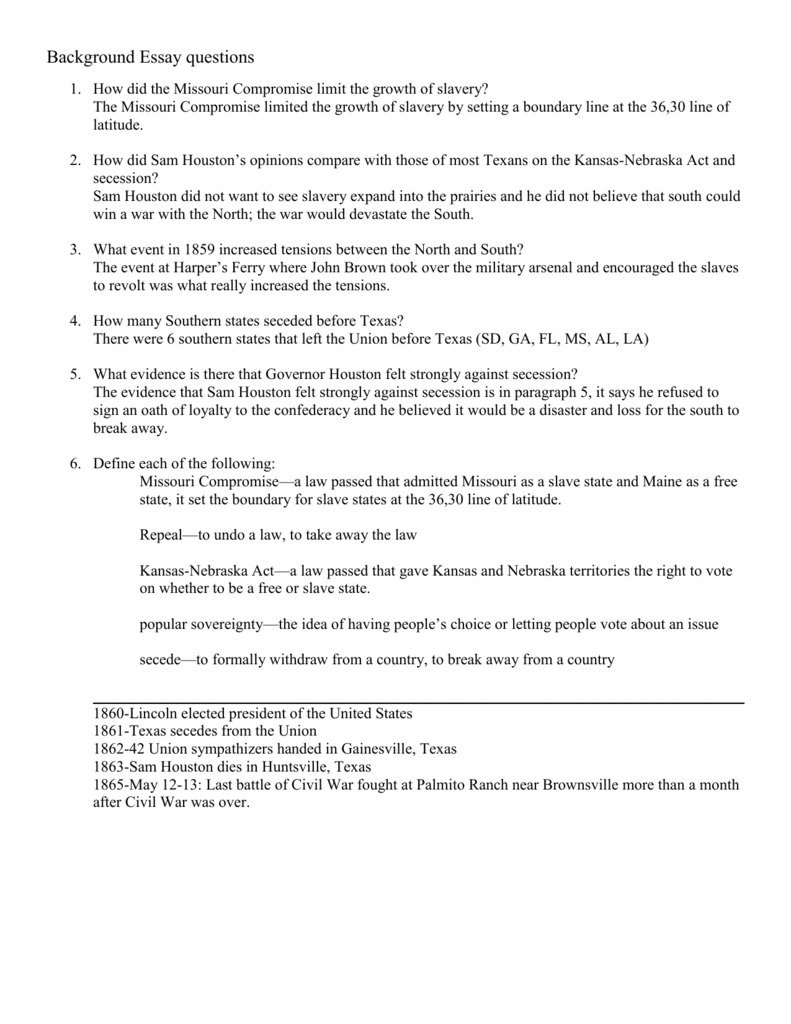 background essay questions answer key