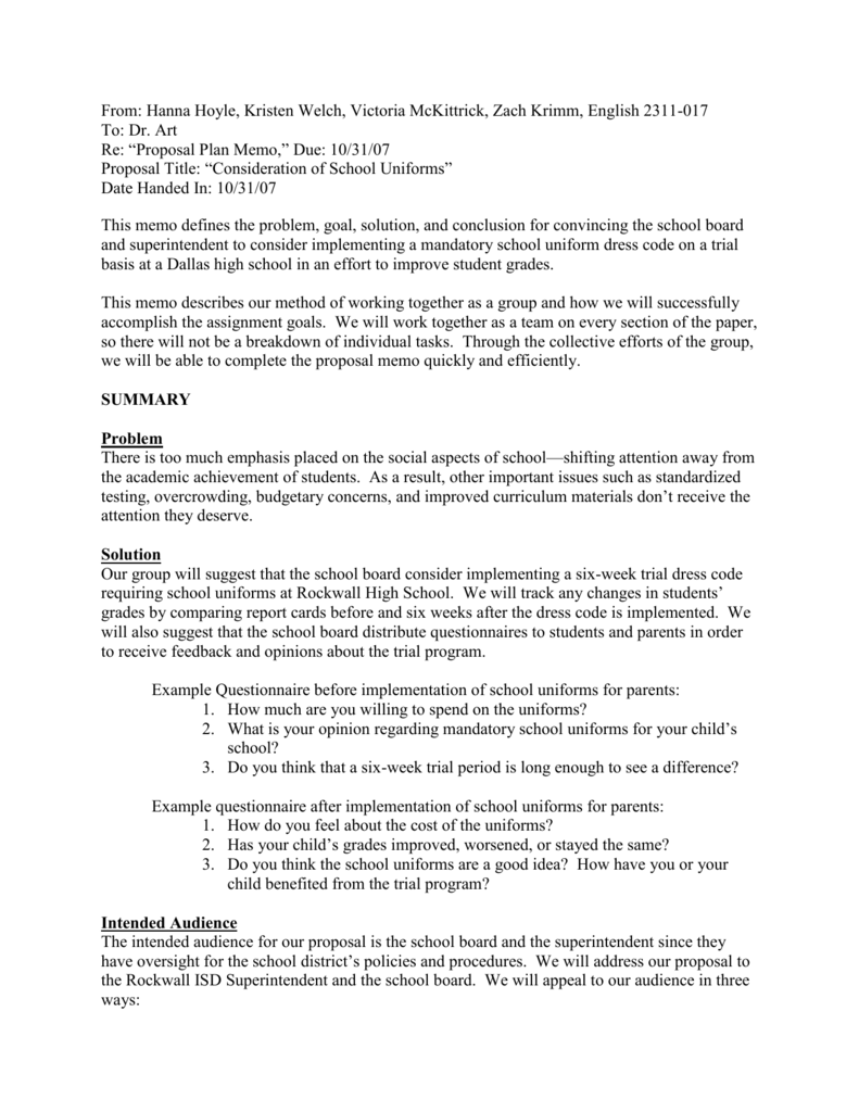 Proposal Plan Memo