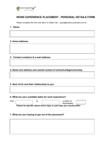 Application form for work placements