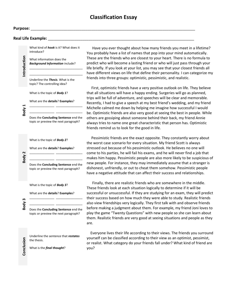 easy classification essay examples