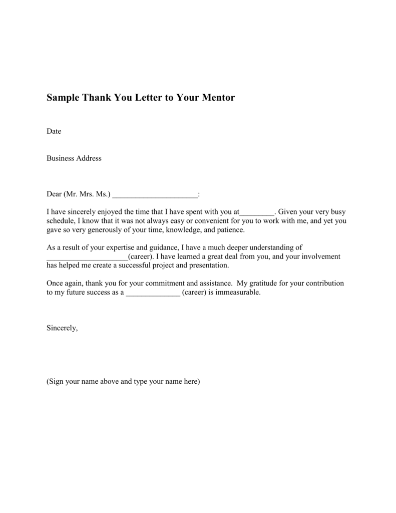 Sample Thank You Letter to Your Mentor