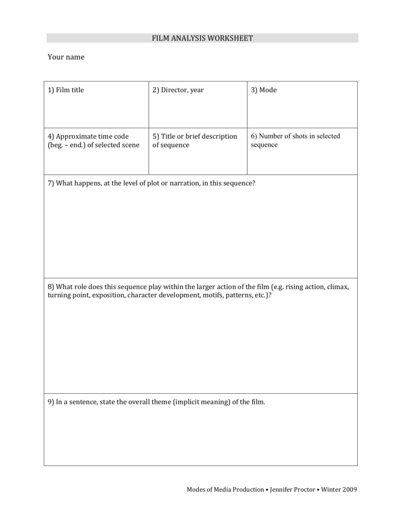 Film Ysis Worksheet Worksheets For Kindergarten