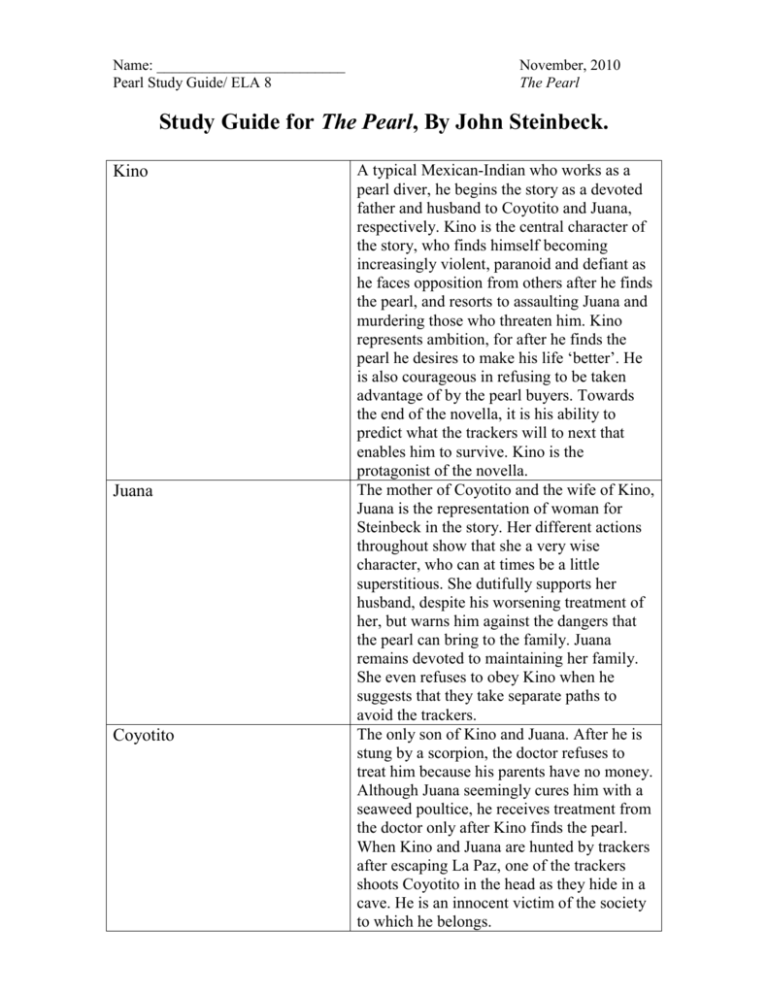 the pearl john steinbeck study guide