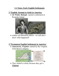 3-1 Notes: Early English Settlements