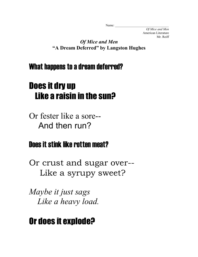 Dream Deferred Poem Explanation Sitedoct