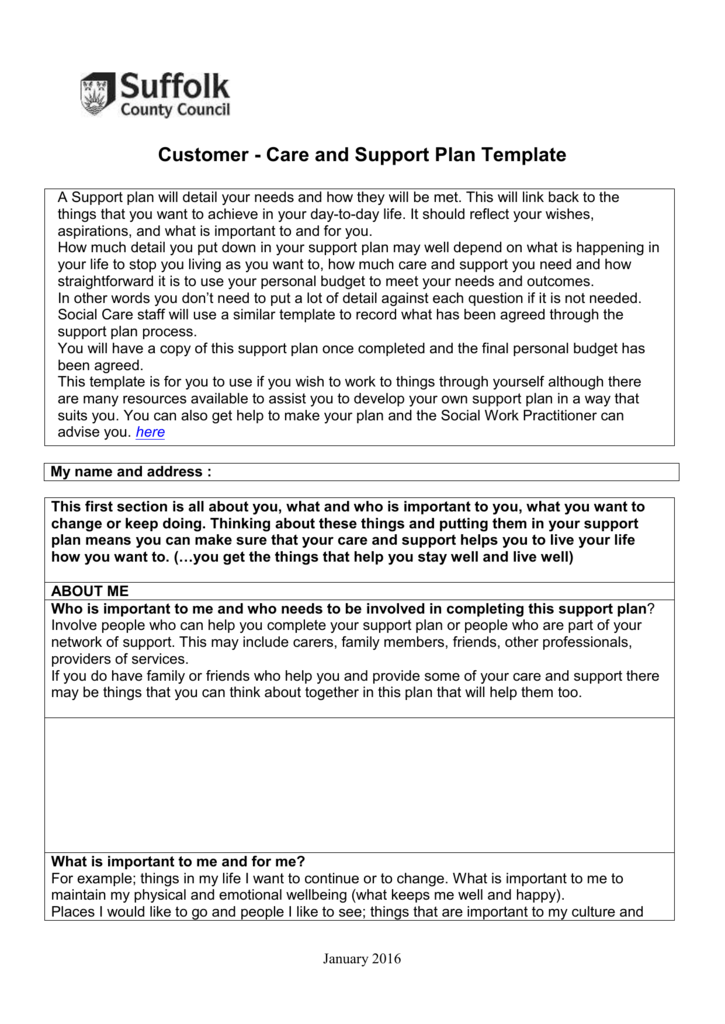 SCC Care And Support Plan Template And