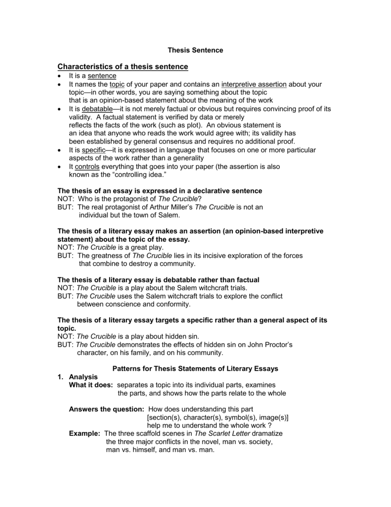 Thesis statement crucible essay