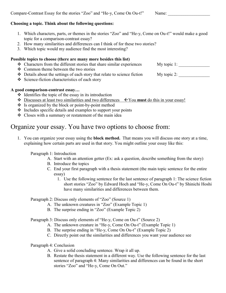 comparison and contrast essay examples block method