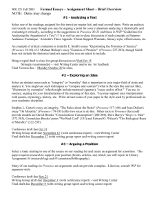WR 121 Fall 2003 Formal Essays – Assignment Sheet
