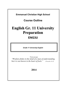 Outline Gr11 Eng3U 2014-15 - Emmanuel Christian High School