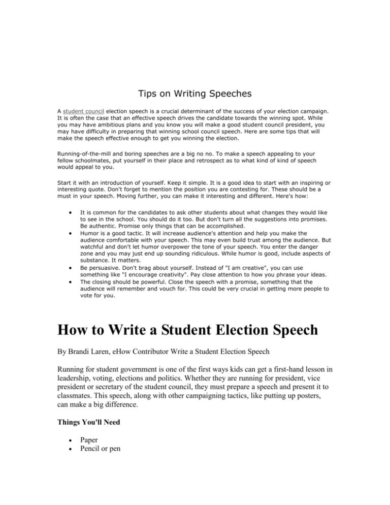 how to write a school prefect speech