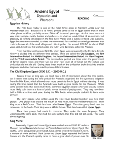 Dynasties and Pharaohs Reading 2012