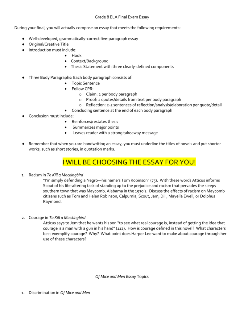 how to write a to kill a mockingbird essay