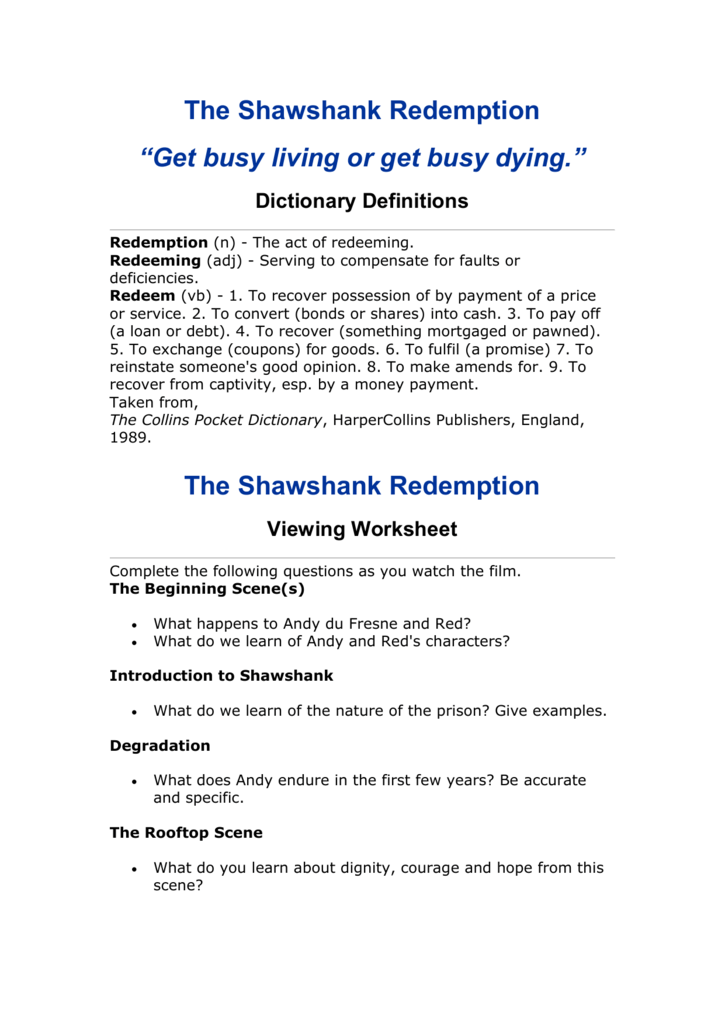 shawshank redemption essay hope